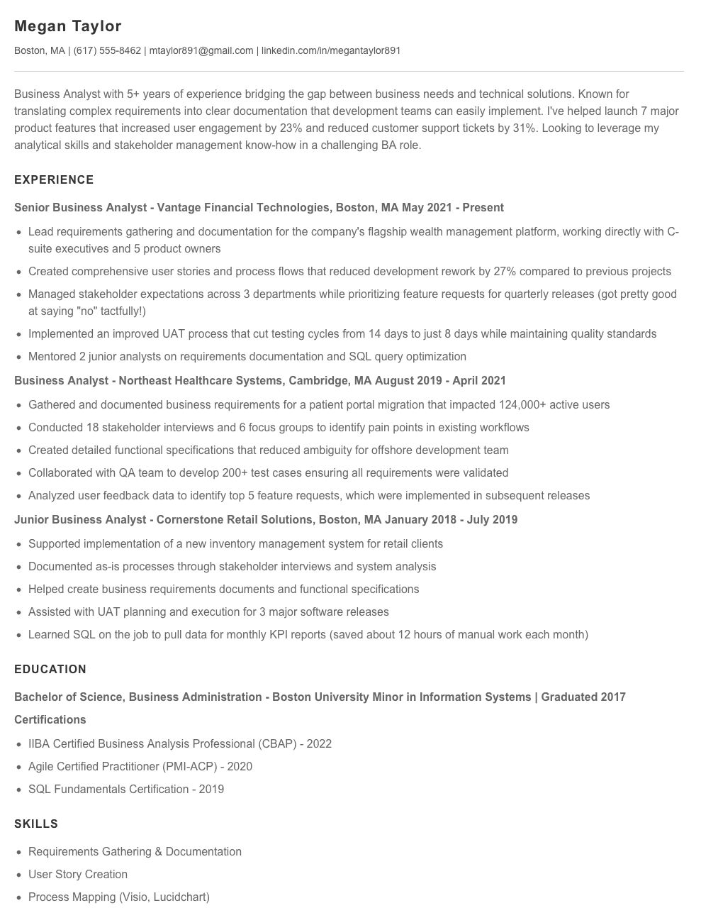 Business Analyst Resume Examples & Templates 2025 - Resume.AI