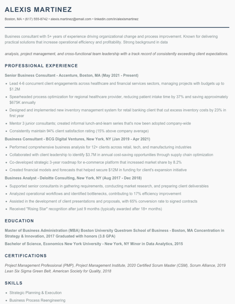 Business Consultant Resume Examples - Business Consultant Resume Example 768x994