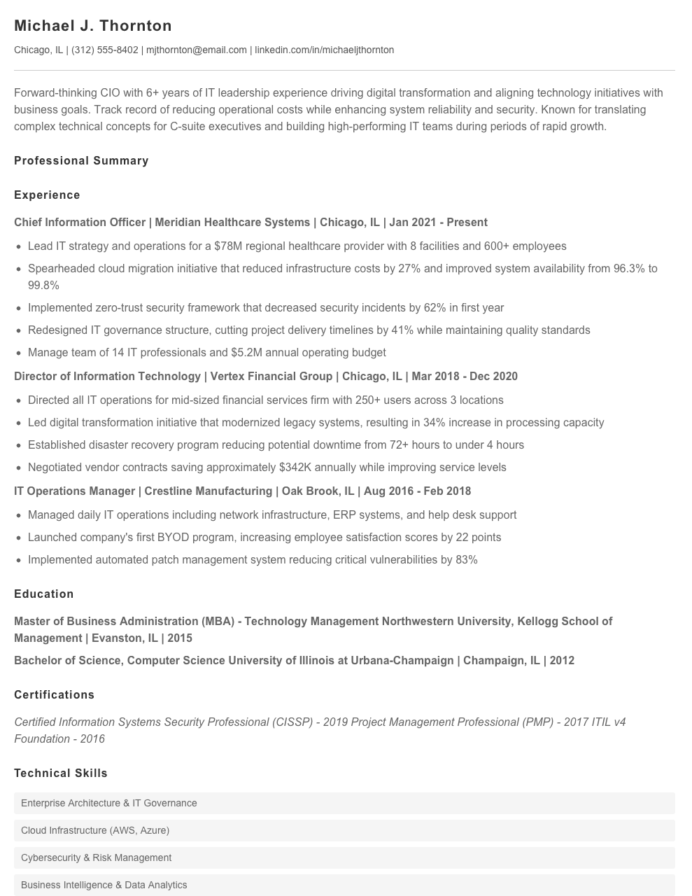 Chief Information Officer Resume - Chief Information Officer Resume Example 