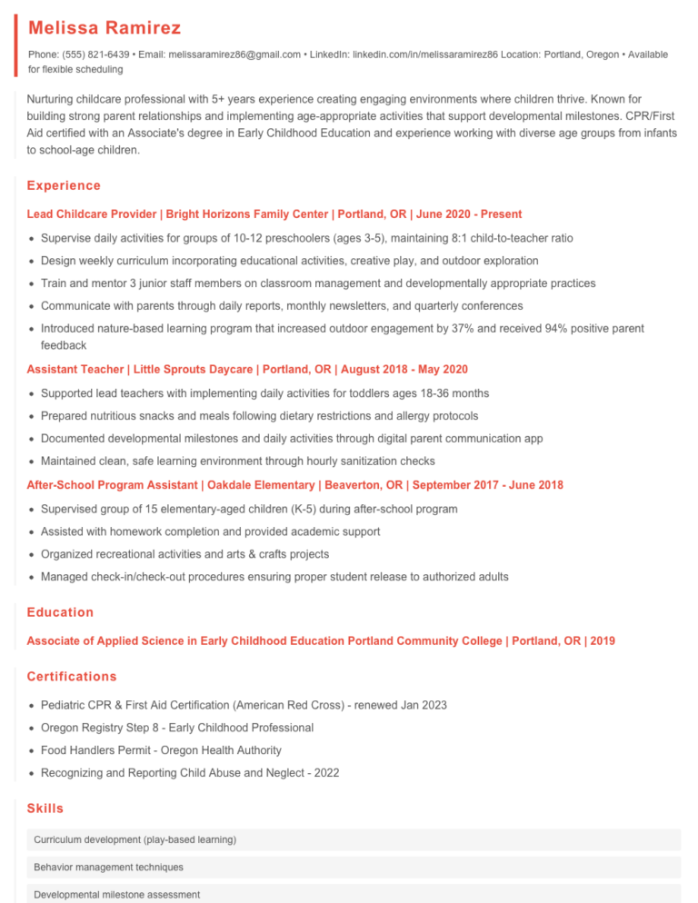 Childcare Worker Resume Examples - Childcare Worker Resume Example 768x994 