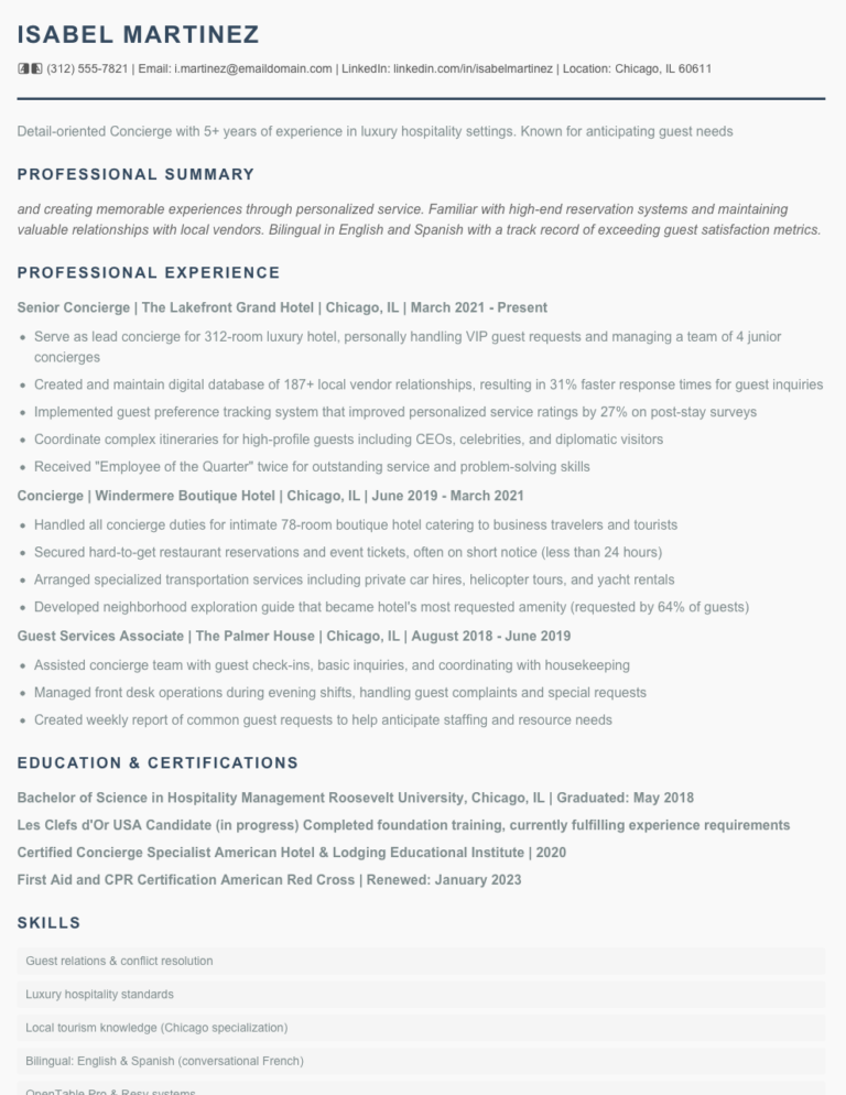 Concierge Resume Examples amp Templates - Concierge Resume Example 768x994 