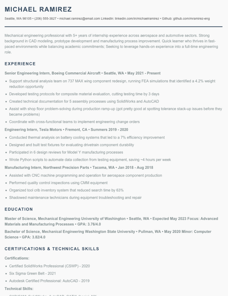 Engineering Intern Resume Examples & Templates 2025 - Resume.AI