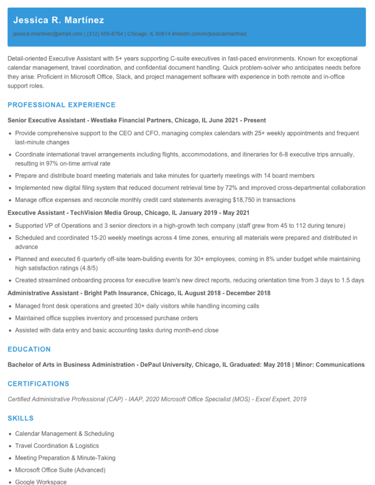 Executive Assistant Resume Examples & Templates 2025 - Resume.AI