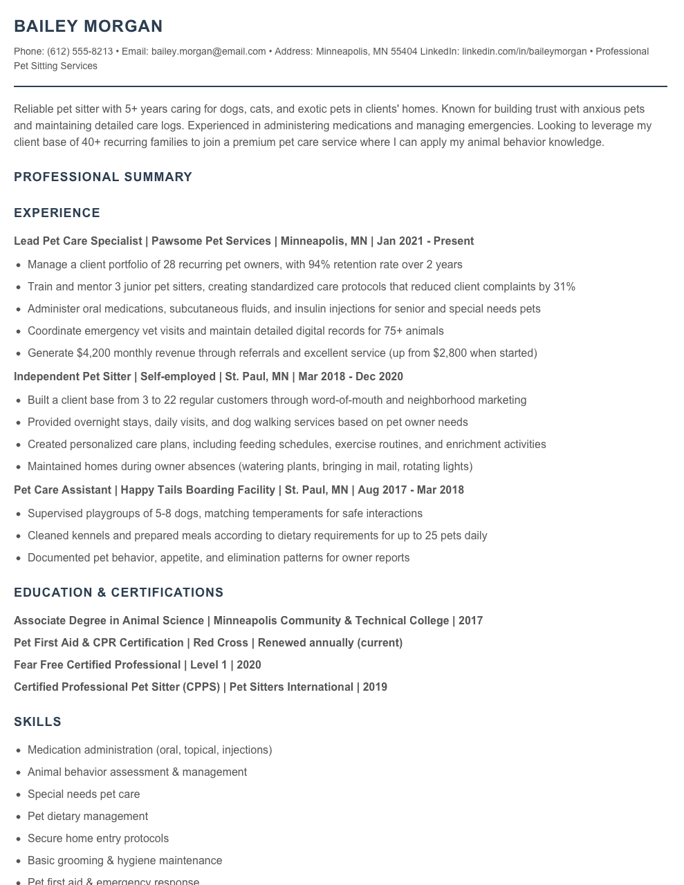 Pet Sitter Resume Examples amp Templates - Pet Sitter Resume Example 