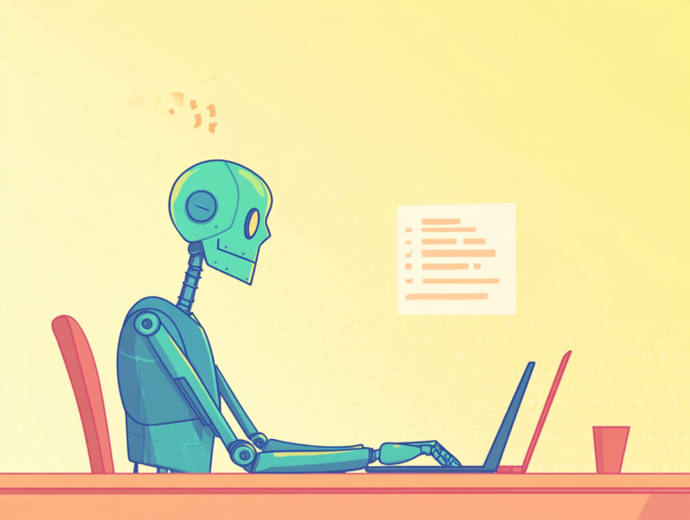 robot typing on a laptop