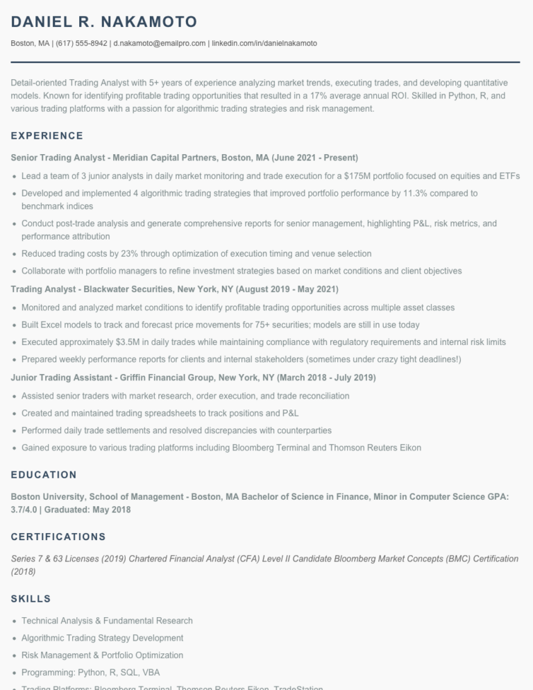 Trading Analyst Resume Examples & Templates 2025 - Resume.AI