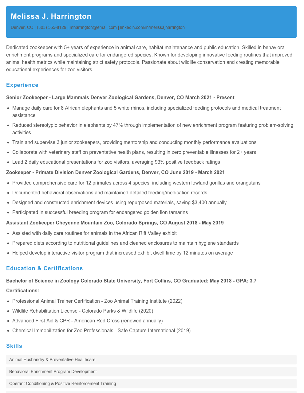 Zookeeper Resume Examples amp Templates - Zookeeper Resume Example 