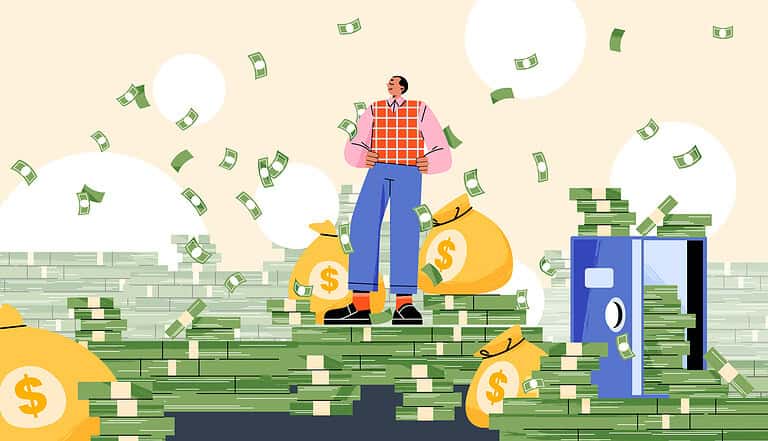 Flying money over a person